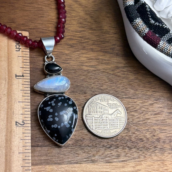 Onyx Moonstone Snowflake Obsidian Pendant Jewelry Set Lot Garnet Necklace 925 - Picture 8 of 8